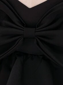 女婴纯色缎面网纱无袖蓬蓬裙，配大蝴蝶结，优雅大方，适合生日派对，不含头饰 - 黑色 - 查看 6