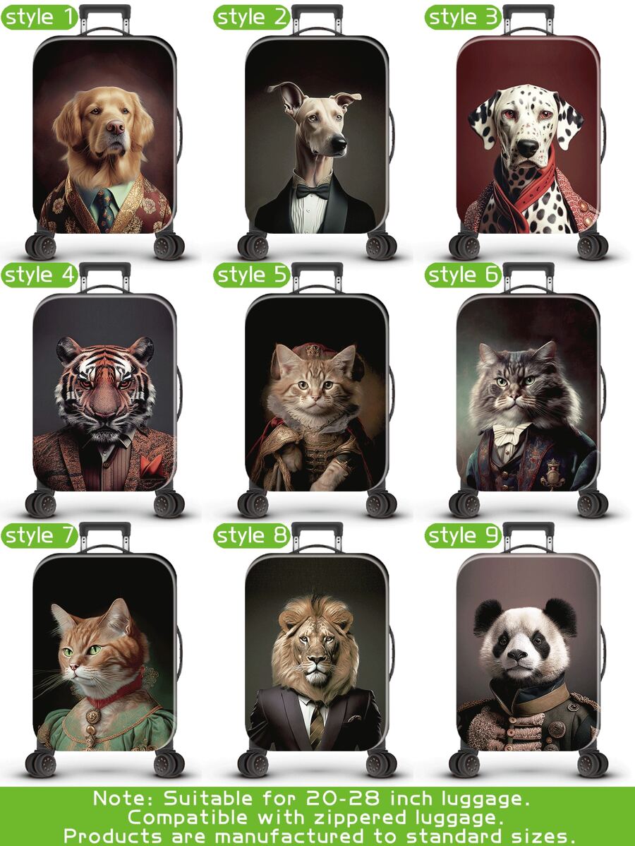 Funda protectora de equipaje con estampado de animales antropomórficos como perro, gato, león, panda, proceso de producción mejorado con costura elástica reforzada, tela elástica gruesa, lavable, muy adecuada para viajes de negocios, viajes, facturación de equipaje, apta para maletas de 20 a 28 pulgadas. Accesorio escolar