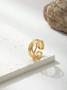 6pcs 18K Gold Plated Stainless Steel Rings Gift Set For Women, Geometric, Water Drop, Hug, Asymmetrical Shaped, Vintage French Design Jewelry, Ideal For Halloween, Christmas, Gifts - Yellow Gold - View 14