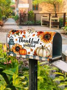 1入組感恩節南瓜郵箱套，標準尺寸21" X 18"，感恩向上向日葵裝飾郵箱貼，秋季農家院落户外花園裝飾 - 彩色 - 查看 1