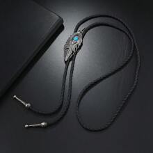 1 pieza Corbata de bolo punk estilo vintage con colgante de metal con plumas, accesorio de disfraz de vaquero occidental, colgante de cordón trenzado para hombres, niños y niñas