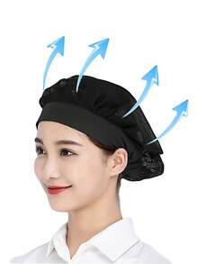 1 Pc Black Chef Hat Kitchen Cooking Chef Hat Adjustable Mesh Cooking Hat Food Service Hair Net Kitchen Hair Net Reusable Restaurant Beanie Washable Mesh Bouffant Hat - Black - View 12