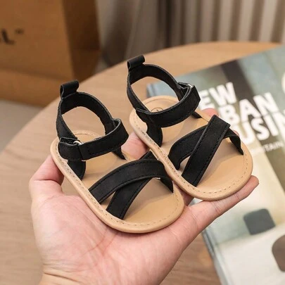 1 Pair Girls Retro PU Material Strap Design Flat Comfy Infant Sandals, Suitable For Summer Toddler Shoes