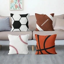 1入組45x45cm雙面印花短毛絨枕套（不含內芯），足球/籃球/壘球/棒球設計，適用於歐洲杯派對、臥室、客廳和沙發裝飾 - 彩色 - 查看 2