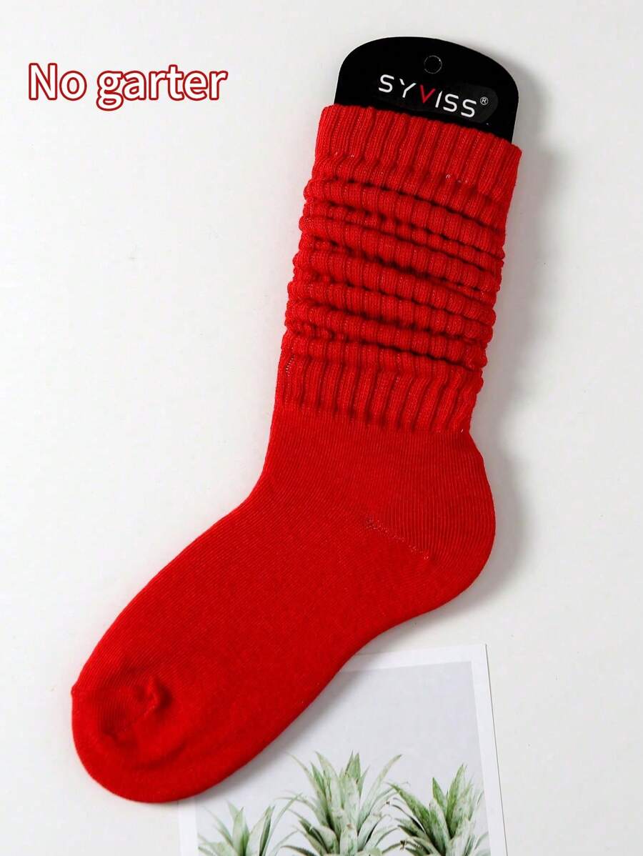 1 Pair Women's Korean Style Spring/Summer Cute Pile Socks, College Style Lolita All-Match/Plain Sport Socks, Solid Color Knee-High Socks (Without Sock Board), Fall Socks