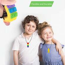 Collar De Masticación Sensorial Mordedera Para Niños 3 Piezas,juguetes para masticar para niños,Bloques de construcción de arcoíris, palitos para masticar,Palitos para la dentición del niños,hecha de silicona de grado alimenticio para motor oral niños y niñas - Multicolor - Ver 8