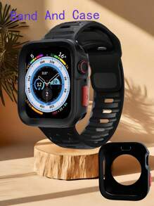 2pcs-Pack Compatible With Apple Watch Band Apple WatchStrap And Apple WatchCase Men And Women Adjustable Fluorescent Green Soft Ultra Thin Silicone Sports Apple WatchStrap And Tpu Hollow Out Soft Armor Clear Protective Apple WatchCase For Men & Women,Compatible With Apple Watch Band 40/41/44/45/49MM, Compatible With Apple Watch Series Ultra/SE/9/8/7/6/5/4, Smart Watch Accessories