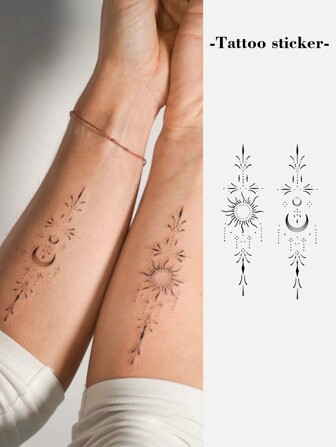 1 pieza Tatuaje temporal con diseño unisex de sol, luna, estrellas y luz, resistente al agua y al sudor, desechable,tatuajes maquina para tatuar tatuajes falsos