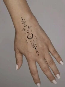 1pc Temporary Tattoo Sticker Unisex Design Of Sun, Moon, Stars, And Light, Waterproof And Sweatproof, Disposable - Black - View 5
