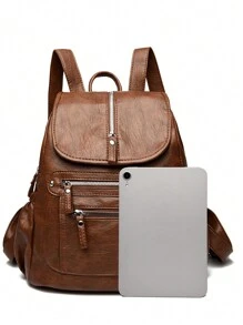 Mochilas de cuero suave para mujer 2024, bolsos de hombro vintage femeninos, bolsos casuales de viaje para damas, mochila escolar S - Marrón - Ver 6