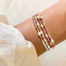 Original Bohemian Style Minimalistic Multicolored Dopamine Beaded Bracelet With Cultured Pearls For Women's European And American Spring/Summer Style