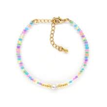 Original Bohemian Style Minimalistic Multicolored Dopamine Beaded Bracelet With Cultured Pearls For Women's European And American Spring/Summer Style
