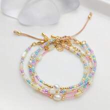 Original Bohemian Style Minimalistic Multicolored Dopamine Beaded Bracelet With Cultured Pearls For Women's European And American Spring/Summer Style