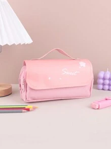 1入組3層五瓣花紋鉛筆盒，極簡基本英文標誌文具盒，分層學習必備筆袋，手持便攜式旅行收納袋，適用於小物品組織 - 彩色 - 查看 5