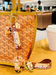 1 件秋冬波霸茶熊情侣钥匙扣可爱包包挂饰汽车配饰学院风哥特风 Y2k 包包配饰挂绳带身份证夹汽车配饰包包挂饰 - 咖啡棕 - 查看 4