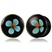 2入組藍色花卉玻璃耳塞擴張器擴張器隧道擴大器時尚朋克耳環雙弧形穿孔身體飾品 - round - 查看 17