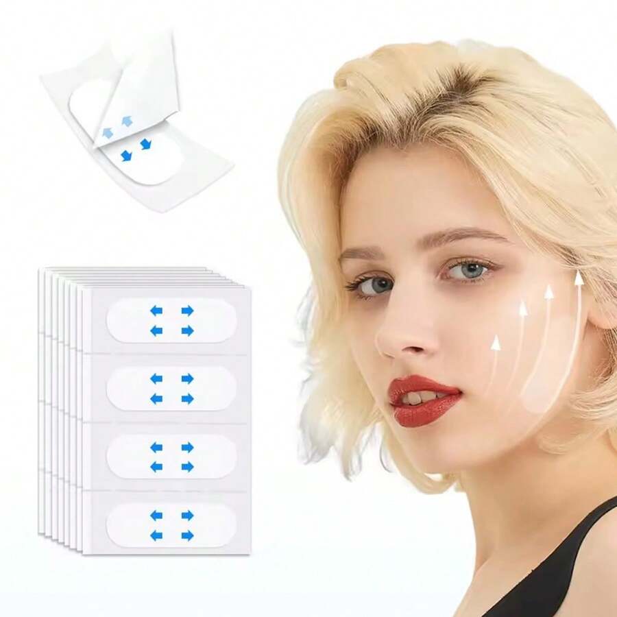 12pcs Instant Face Lift Tape Facial Patches, Invisible Breathable Chin Lifting Stickers, Waterproof V-Shape Tightening Makeup Adhesive Strips For Facial Slimming - White - View 1