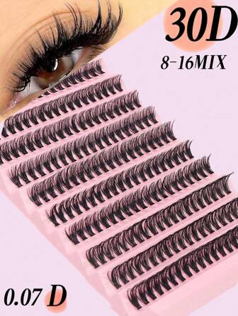 Thick, Curled, Soft & Natural 30d Personalized Eyelash Extensions, 8-16mm Mixed Length, 0.07mm  D Curl, Ultra-Light Volume False Lashes, 10 Trays/200 Pcs, Waterproof Mink Single Cluster Design, 3d Effect Diy Handmade False Eyelash, Suitable For Daily Wear, Party, And All Occasions Lash Clusters, Eyelash Clusters, Individual Eyelashes, Lashes, Fake Lashes
