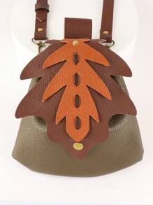 1pc Forest Leaf Faux Leather Medieval Belt Pouch, Vintage Layered Leaf Waist Bag, Renaissance Fair LARP Halloween Cosplay Small Fanny Pack - Multicolor - View 6