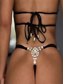 Summer Beach Sexy Rhinestone Body Chain With Ankle Bracelet, Waist Chain And String Panties For Women - Silver - View 13