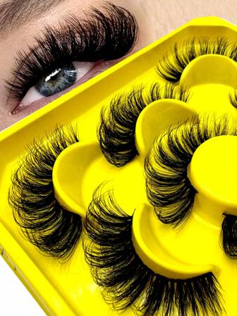 New 5 Pairs Eyelashes Makeup Soft Fluffy 3D Fake False Eyelashes Thick Handmade Volume Natural Look Fake Lashes Fox Eye Eyelashes Cat Eye Lashes Winged End Eye Elongated Eyelashes Fluffy Soft Natural Long Faux Mink Fake Lashes False Eyelashes