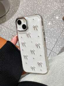 可爱小巧 3D 金属蝴蝶结手机壳适用于 16 15 14 13 12 11 Pro Max Plus 奢华滴胶闪粉外壳新款时尚日韩女孩透明软壳防水防震防摔防刮 - 銀點蝴蝶結 - 查看 4