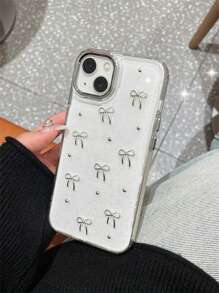 可爱小巧 3D 金属蝴蝶结手机壳适用于 16 15 14 13 12 11 Pro Max Plus 奢华滴胶闪粉外壳新款时尚日韩女孩透明软壳防水防震防摔防刮 - 銀點蝴蝶結 - 查看 5