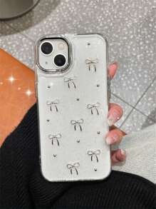 可爱小巧 3D 金属蝴蝶结手机壳适用于 16 15 14 13 12 11 Pro Max Plus 奢华滴胶闪粉外壳新款时尚日韩女孩透明软壳防水防震防摔防刮 - 銀點蝴蝶結 - 查看 3