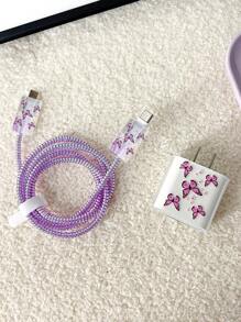 5入組蝴蝶圖案透明數據線保護頭適用於iphone - 紫色 - 查看 2