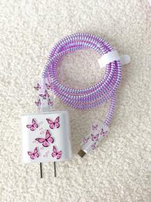 5入組蝴蝶圖案透明數據線保護頭適用於iphone - 紫色 - 查看 7