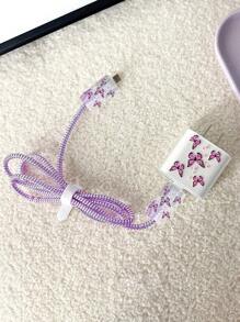 5入組蝴蝶圖案透明數據線保護頭適用於iphone - 紫色 - 查看 5