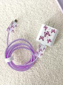 5入組蝴蝶圖案透明數據線保護頭適用於iphone - 紫色 - 查看 6