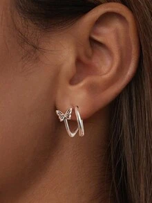 WOSTU 1 Thật Nữ Bạc 925 Bướm Đôi Khuyên Tai Vòng Dễ Thương Loài Côn Trùng Bông Tai Nữ Cưới Trang Sức Mỹ Món Quà Trang Sức - Bạc - Xem 2