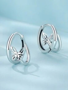 WOSTU 1 Thật Nữ Bạc 925 Bướm Đôi Khuyên Tai Vòng Dễ Thương Loài Côn Trùng Bông Tai Nữ Cưới Trang Sức Mỹ Món Quà Trang Sức - Bạc - Xem 3