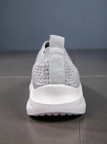 Men's Grey Breathable Knit Casual Flat Lightweight Slip-On Shoes - Grey - View 6