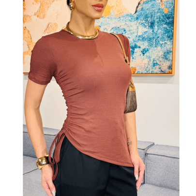 Blusa Feminina Baby Look Assimetrica Drapeada