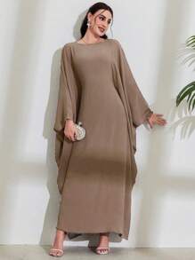 One Breathable & Skin-Friendly Fabric Batwing Sleeve Abaya With Waist Belt For Women's Daily Wear Soft Hijab,Women Veil - Multicolor - View 14