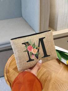 1 Original Floral Print Linen Zipper Bag, Coin Purse Cosmetic Bag, Travel Organizer: Perfect For Outdoor Beauty! This Is A Gift For Women, Mother, Teacher, Friend, Valentine's Day Gift, Student, Suitable For Women, Daily Use, Birthday, Vacation, Beach, Travel, Commute, Business, Picnic, Camping, Daily Storage Makeup Bag Makeup Bags Makeup Organizer Make Up Organizer Makeup Storage Makeup Pouch Make Up Pouch