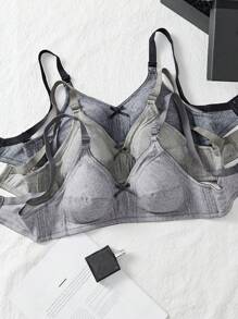 3pcs/Set Comfortable Sleep Soft Cup Solid Color Wireless Bra Set - Multicolor - View 3