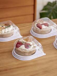 4pcs Cake Roll Packaging Box, Suitable For Cakes, Swiss Rolls, Tiger Skin Rolls, Sliced ​​Bread, Baking, And Pastries With Transparent Half Round Plastic Box, With Forks Gift Bag Party Kitchen - White - View 5