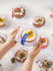 4pcs Cake Roll Packaging Box, Suitable For Cakes, Swiss Rolls, Tiger Skin Rolls, Sliced ​​Bread, Baking, And Pastries With Transparent Half Round Plastic Box, With Forks Gift Bag Party Kitchen - White - View 3