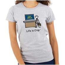 Life Is Crap Womens Fitted Graphic Tee Shirt Funny Airport Fail Sarcastic Unlucky Flight Cancelled Humor Hilarious Relatable Travel Joke Ladies Casual Slim Fit Fashion Cotton Printed Short Sleeve Crewneck Tshirt Brisco Brands - Sport Grey - View 1