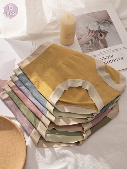 6 pezzi Mutandine triangolari dal girovita alto aderenti per donna, colori assortiti, senza cuciture