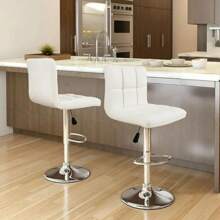 Bar Stools Set Of 2 Modern PU Leather Height Adjustable Swivel Barstools, Hydraulic Kitchen Counter Square Island BarStool - 白色 - 查看 3