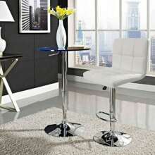 Bar Stools Set Of 2 Modern PU Leather Height Adjustable Swivel Barstools, Hydraulic Kitchen Counter Square Island BarStool - 白色 - 查看 4