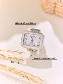 1入優雅石英花戒指手錶，鑲有鑽石，可調節大小的女士時尚飾品，適用於日常佩戴和送禮