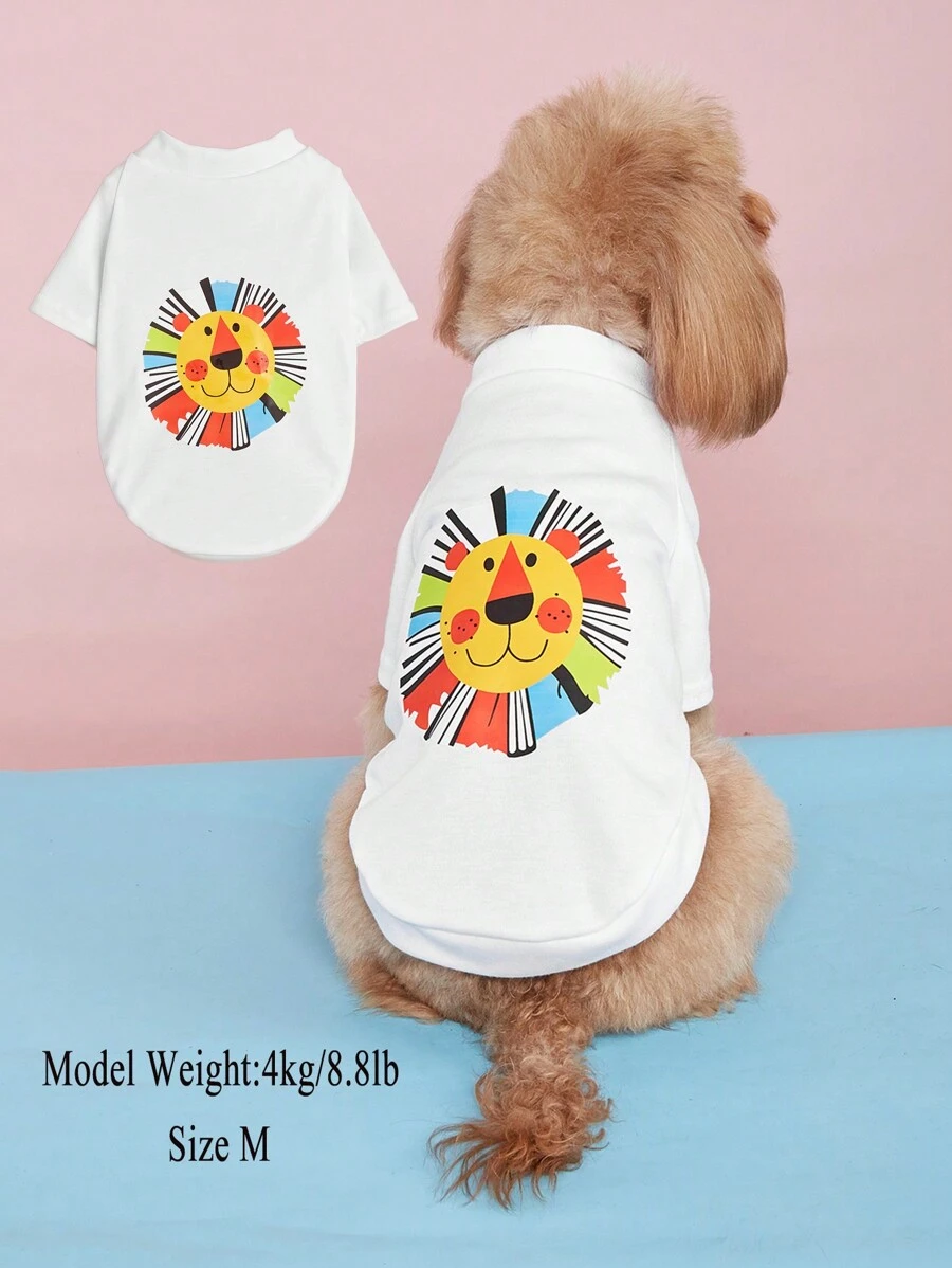 Spring/Summer New Pet Clothes, Dog Apparel With Coconut Tree & English Text Print, Comfortable Breathable Outfit For Medium/Small Dogs, Teddy/Poodle - White - View 1