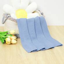 1pc Simple Knitted Baby Blanket For All Seasons, Suitable For Stroller Cover Love Valentine - Blue - View 3
