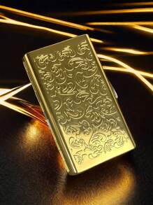 1 hộp đựng thuốc lá bằng kim loại, phù hợp với thuốc lá mỏng và thường, chống áp suất và chống ẩm, siêu mỏng và di động, có nắp đậy - Vàng - Xem 7