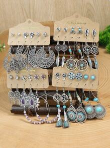 TopHanqi Set de 24 pares de aretes de moda bohemios vintage para mujer, que incluye aretes de botón, atrapasueños, de strass, borlas y aros grandes, accesorios personalizados, artículos populares para uso diario, fotos casuales, fiestas, citas y el trabajo